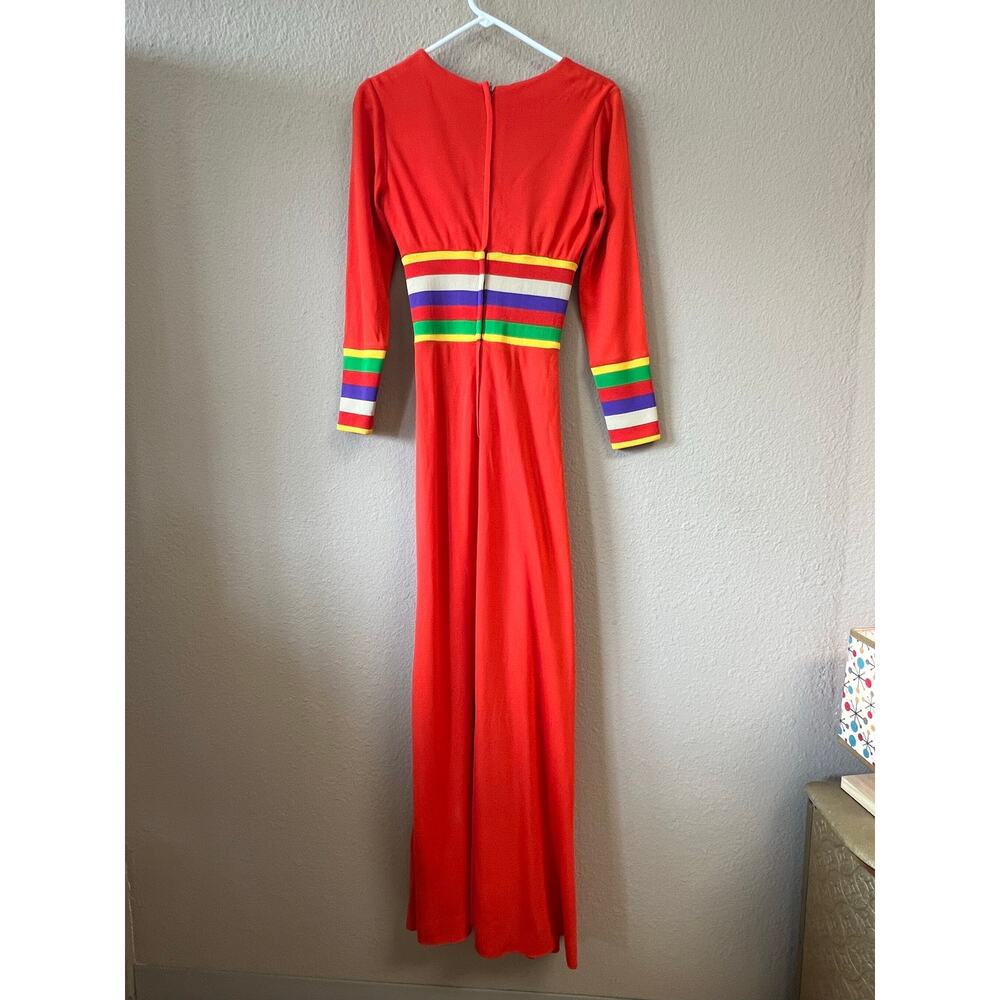 Vintage 1960s Eve Le Coq long orange rainbow disco dress size M - Picture 6 of 6